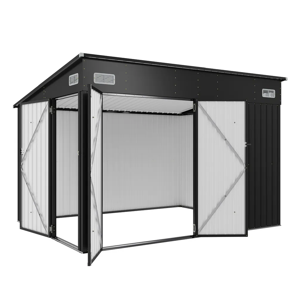 Outdoor-Storage-Shed-with-Triple-Lockable-Door-Metal-Storage-Cabinet-with-Slopping-Roof (5)